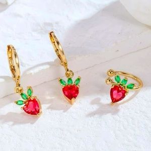 Strawberry Hoop Earrings and Ear Cuff